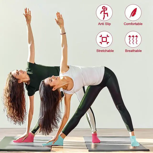 Alt view image 5 of 6 - Jspupifip 4/5 Pairs Pilates Socks for Women Non Slip Yoga Socks | Crew Socks with Grips for Yoga Pilates Ballet Barre Athletic