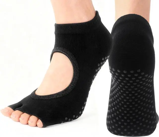 Main image of 1/2 Pairs Pilates Grip Socks Women Toeless Yoga Socks | Grippy Gripper Non Slip Toe Socks for Barre Woman US Size 5.5-8.5