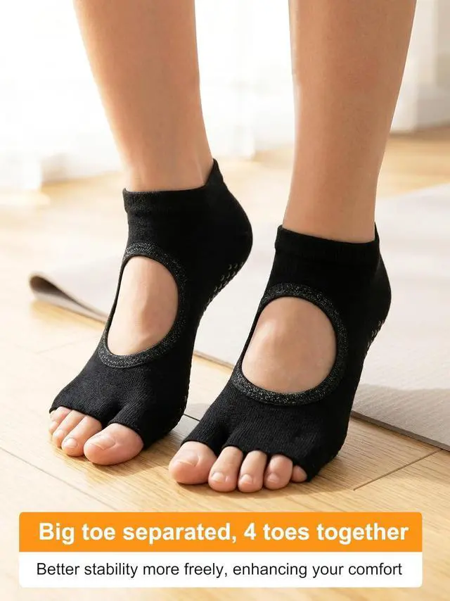 Alt view image 3 of 7 - 1/2 Pairs Pilates Grip Socks Women Toeless Yoga Socks | Grippy Gripper Non Slip Toe Socks for Barre Woman US Size 5.5-8.5