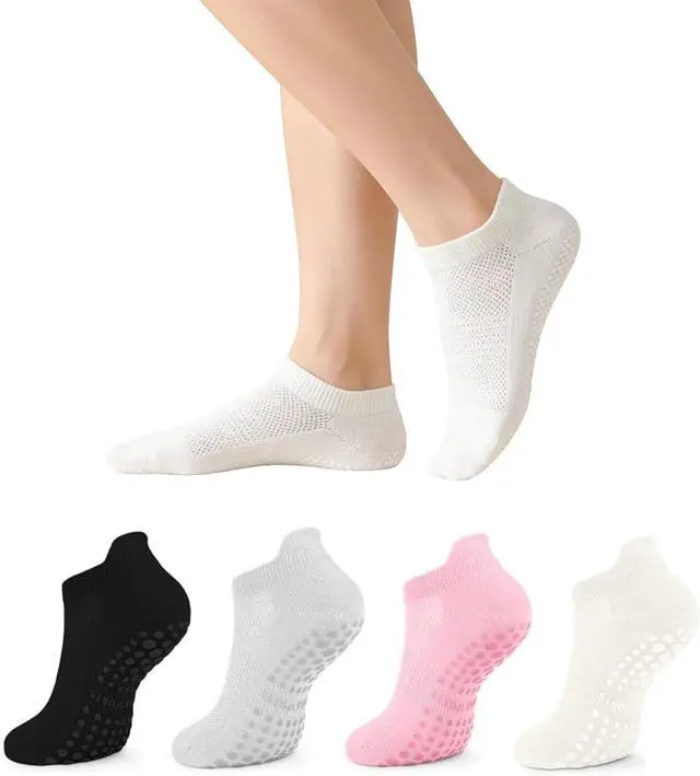 Main image of 4 Pairs Pilates Socks for Women Grippy Yoga Socks Grip Socks for Hospital