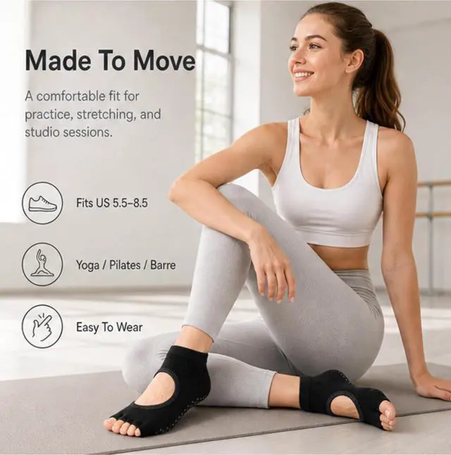 Alt view image 7 of 7 - 1/2 Pairs Pilates Grip Socks Women Toeless Yoga Socks | Grippy Gripper Non Slip Toe Socks for Barre Woman US Size 5.5-8.5