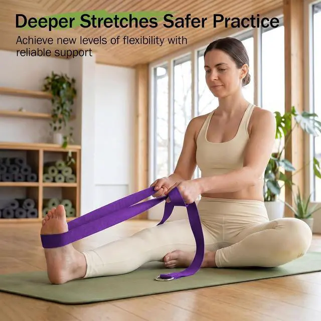 Alt view image 2 of 7 - Slim Panda Yoga Strap for Stretching,Cotton Yoga Strap with Adjustable D-Ring Buckle,Non-Elastic Yoga Belt for Pilates,Gym Workouts,Physical Therapy,Improve Flexibility