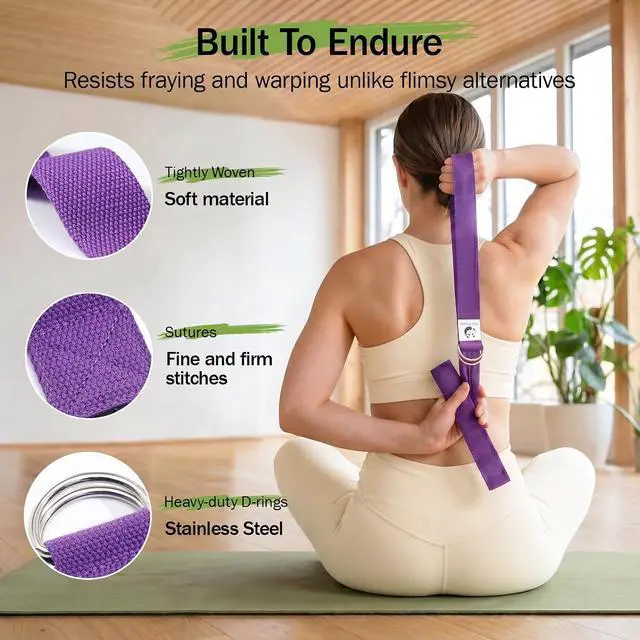 Alt view image 3 of 7 - Slim Panda Yoga Strap for Stretching,Cotton Yoga Strap with Adjustable D-Ring Buckle,Non-Elastic Yoga Belt for Pilates,Gym Workouts,Physical Therapy,Improve Flexibility