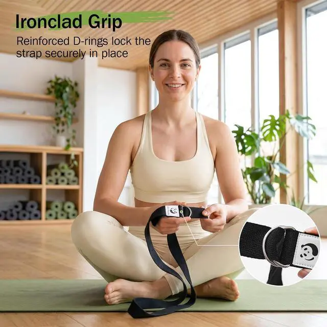 Alt view image 5 of 7 - Slim Panda Yoga Strap for Stretching,Cotton Yoga Strap with Adjustable D-Ring Buckle,Non-Elastic Yoga Belt for Pilates,Gym Workouts,Physical Therapy,Improve Flexibility