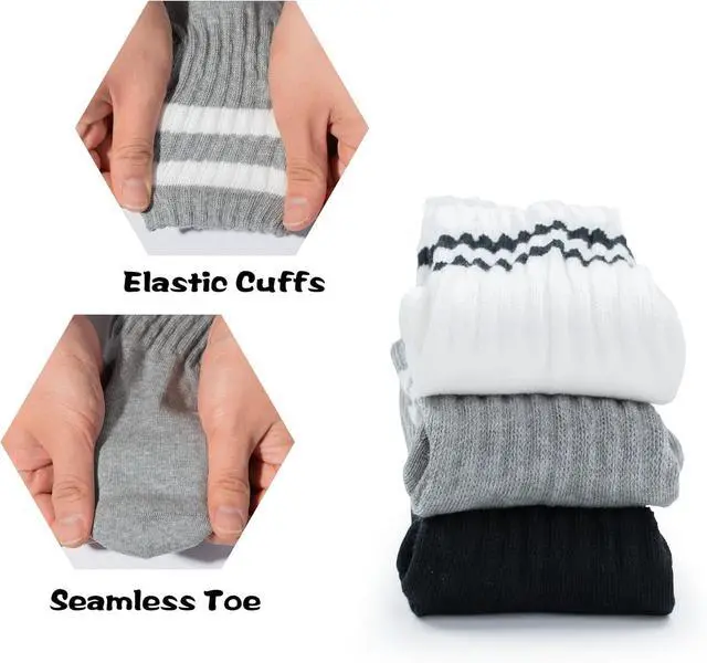 Alt view image 5 of 6 - BomKinta Womens Striped Crew Socks Retro Above Ankle Cotton Sock Size 5-10 | Casual, Cozy, Athletic Style, Gifts