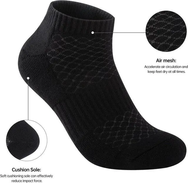 Alt view image 3 of 4 - Monxiery Mens 100% Cotton Cushioned Ankel Socks, Athletic Performance Running Moisture Wicking Breathable socks