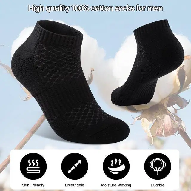 Alt view image 4 of 4 - Monxiery Mens 100% Cotton Cushioned Ankel Socks, Athletic Performance Running Moisture Wicking Breathable socks
