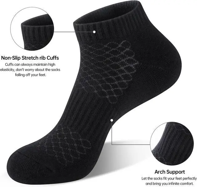 Alt view image 2 of 4 - Monxiery Mens 100% Cotton Cushioned Ankel Socks, Athletic Performance Running Moisture Wicking Breathable socks