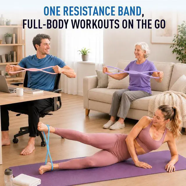 Alt view image 6 of 7 - 3 Pcs Figure 8 Resistance Bands, Exercise Bands for Stretching | Fit Arms, Shoulder, Leg & Back, Non-Slip Handles, Home Gym, Yoga & Physical Therapy, Toning, Posture Correction,Women & Men