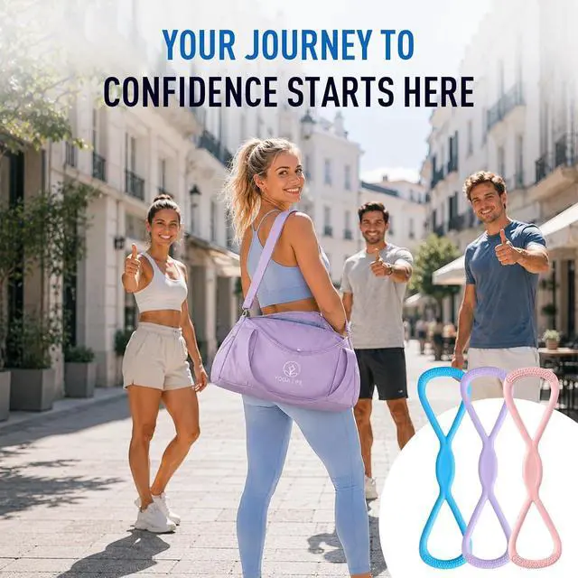 Alt view image 7 of 7 - 3 Pcs Figure 8 Resistance Bands, Exercise Bands for Stretching | Fit Arms, Shoulder, Leg & Back, Non-Slip Handles, Home Gym, Yoga & Physical Therapy, Toning, Posture Correction,Women & Men
