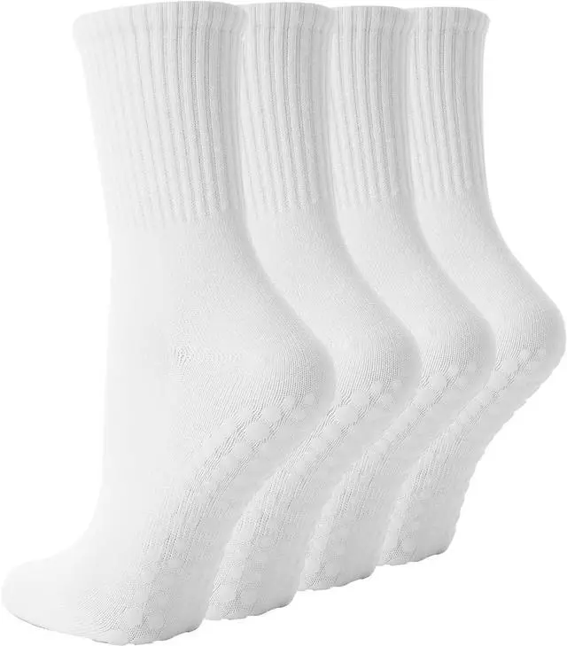 Main image of TOAMOUR Pilates Socks with Grips for Women, 4 Pairs Non Slip Grippy Socks | Athletic Ballet Barre Dance Workout Hospital Yoga Crew Socks, Arch Support, Elastic Stretch, Smooth Toe, US 5-9