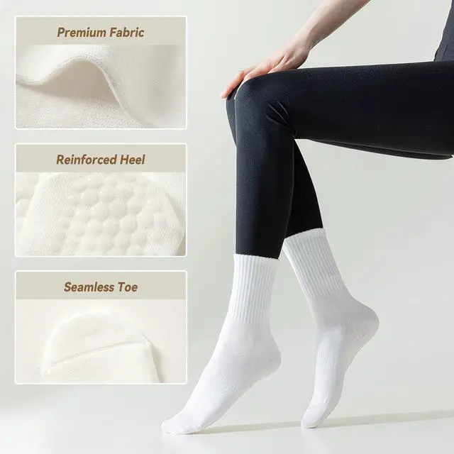Alt view image 4 of 6 - TOAMOUR Pilates Socks with Grips for Women, 4 Pairs Non Slip Grippy Socks | Athletic Ballet Barre Dance Workout Hospital Yoga Crew Socks, Arch Support, Elastic Stretch, Smooth Toe, US 5-9