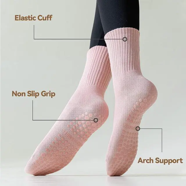 Alt view image 5 of 6 - TOAMOUR Pilates Socks with Grips for Women, 4 Pairs Non Slip Grippy Socks | Athletic Ballet Barre Dance Workout Hospital Yoga Crew Socks, Arch Support, Elastic Stretch, Smooth Toe, US 5-9