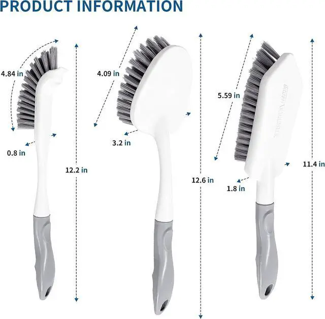 Alt view image 2 of 7 - 3PCS Heavy Duty Scrub Brush Set - Shower Cleaning Brushes for Bathroom | Corner brush with scraper, V-shape grout brush & stiff scrubber. For grout, tracks, crevice, shower, tub & floor.