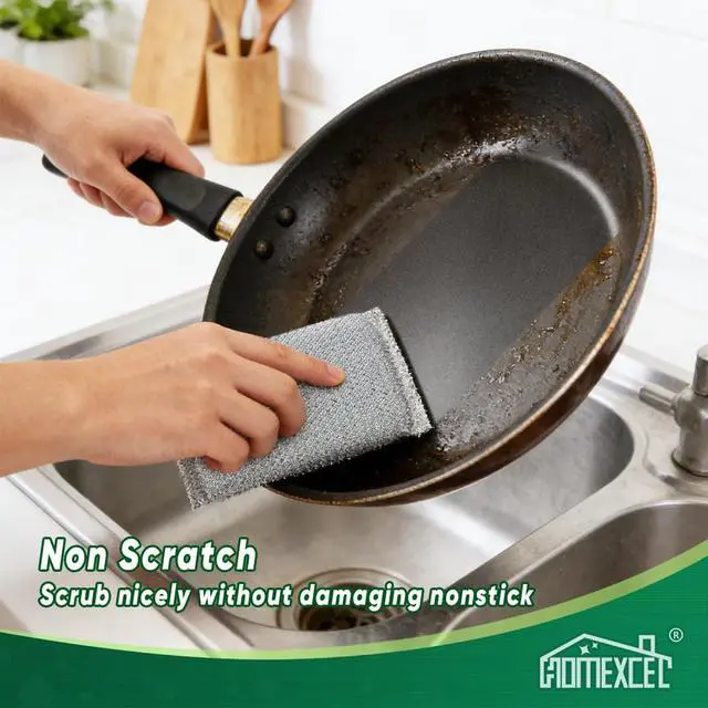 Alt view image 3 of 7 - HOMEXCEL All-Purpose Sponge Pads 12PK, Non-Scratch Dish Sponges for Kitchen | Reusable Wire Dishwashing Rag, All-Purpose Scrub for Non-Stick Cookware/Dishes/Countertops/Bathroom/Household, Silver