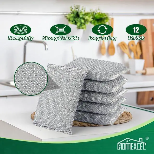 Alt view image 5 of 7 - HOMEXCEL All-Purpose Sponge Pads 12PK, Non-Scratch Dish Sponges for Kitchen | Reusable Wire Dishwashing Rag, All-Purpose Scrub for Non-Stick Cookware/Dishes/Countertops/Bathroom/Household, Silver