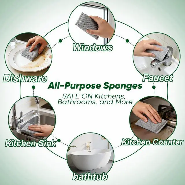 Alt view image 7 of 7 - HOMEXCEL All-Purpose Sponge Pads 12PK, Non-Scratch Dish Sponges for Kitchen | Reusable Wire Dishwashing Rag, All-Purpose Scrub for Non-Stick Cookware/Dishes/Countertops/Bathroom/Household, Silver