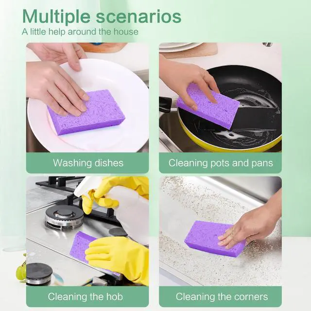 Alt view image 2 of 7 - Large Cellulose Sponges, Kitchen Sponge for Dish, Thick Heavy Duty Scrub Pads, Non-Scratch Scrubber for Household/Cookware/Bathroom/Office/Boat 5.5" x 3" x 1" (7 Pack) Mixed