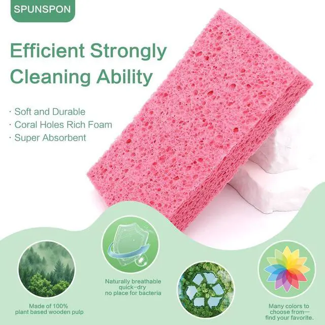 Alt view image 4 of 7 - Large Cellulose Sponges, Kitchen Sponge for Dish, Thick Heavy Duty Scrub Pads, Non-Scratch Scrubber for Household/Cookware/Bathroom/Office/Boat 5.5" x 3" x 1" (7 Pack) Mixed