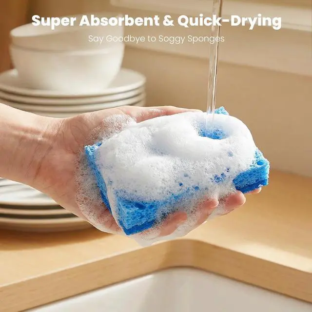 Alt view image 5 of 7 - Metflavor Kitchen Sponges, 6 Count, Dual-Sided Non-Scratch Scrub Sponge | Dish Scrubber, All-Purpose Cleaning