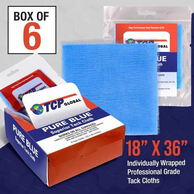 Alt view image 2 of 6 - TCP Global - Pure Blue Superior Tack Cloths, Tack Rags (Box of 6) | Automotive Car Painters Professional, Removes Dust, Sanding Particles, Cleans Surfaces, Wax and Silicone Free, Anti-Static