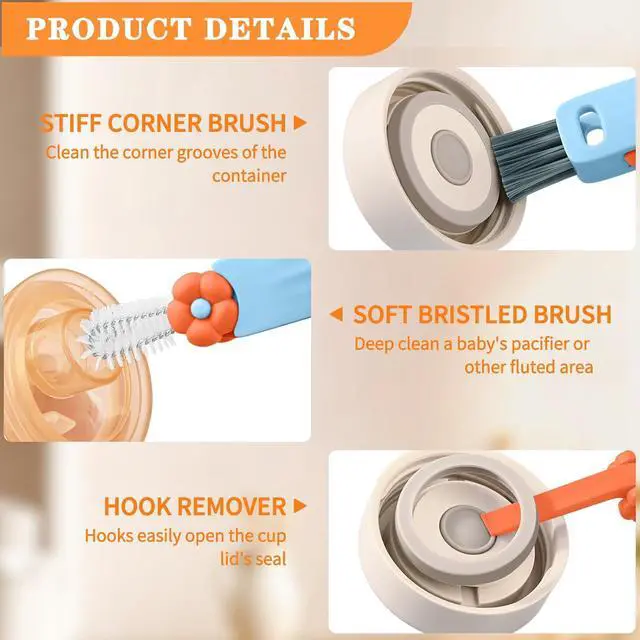 Alt view image 3 of 7 - Wanme 3 in 1 Cup Lid Gap Cleaning Brush Set, Multifunctional Bottle Cleaning Brush, Cup Lid Gap Cleaner, Home Kitchen Crevice Brush Tools