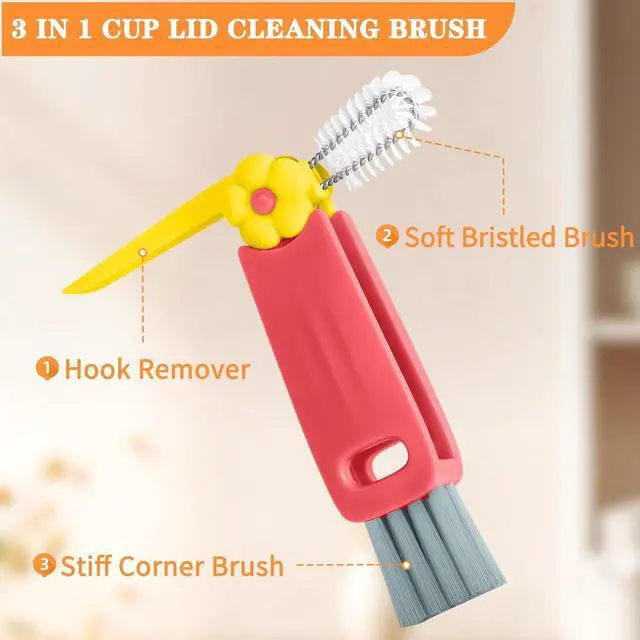 Alt view image 2 of 7 - Wanme 3 in 1 Cup Lid Gap Cleaning Brush Set, Multifunctional Bottle Cleaning Brush, Cup Lid Gap Cleaner, Home Kitchen Crevice Brush Tools