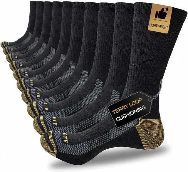 Main image of JOYNÉE Men's Athletic Crew Socks, 5/10 Pairs, Light Cushion Work Socks | Lightweight breathable crew socks with terry-cushioned soles and arch support for work, running and daily wear