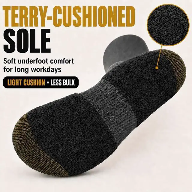 Alt view image 2 of 6 - JOYNÉE Men's Athletic Crew Socks, 5/10 Pairs, Light Cushion Work Socks | Lightweight breathable crew socks with terry-cushioned soles and arch support for work, running and daily wear
