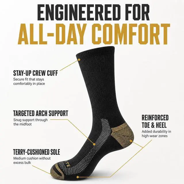 Alt view image 3 of 6 - JOYNÉE Men's Athletic Crew Socks, 5/10 Pairs, Light Cushion Work Socks | Lightweight breathable crew socks with terry-cushioned soles and arch support for work, running and daily wear