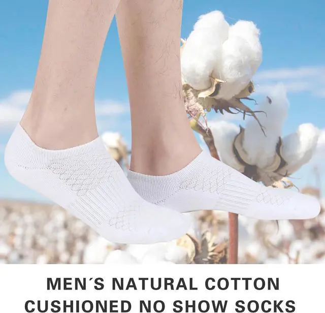 Alt view image 7 of 7 - Mens Cotton Cushioned No Show Socks, Athletic Running Low Cut Socks | Soft Breathable Moisture Wicking