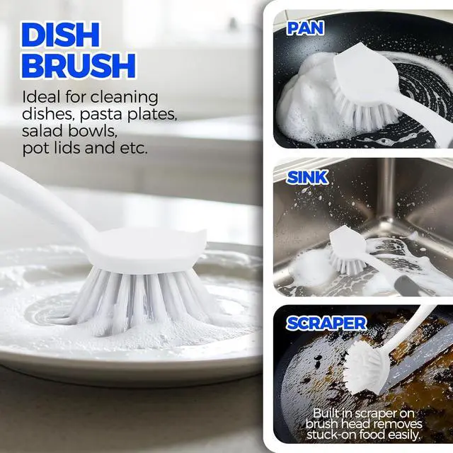 Alt view image 2 of 7 - Holikme 6 Pack Dish Brush Set with Bottle Brush, Dish Scrub Brush,Gray | Pan Brush and 3 Straw Brushes, Deep Cleaning Handle Brush with Scraper Tip for Kitchen Sink Dishes Bottle Cup Pot and Pans