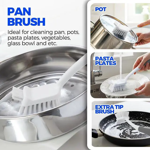 Alt view image 3 of 7 - Holikme 6 Pack Dish Brush Set with Bottle Brush, Dish Scrub Brush,Gray | Pan Brush and 3 Straw Brushes, Deep Cleaning Handle Brush with Scraper Tip for Kitchen Sink Dishes Bottle Cup Pot and Pans