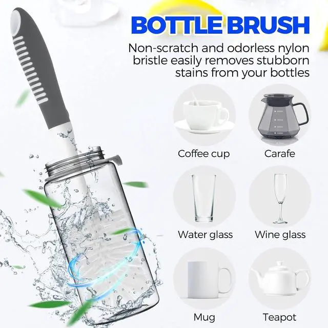 Alt view image 4 of 7 - Holikme 6 Pack Dish Brush Set with Bottle Brush, Dish Scrub Brush,Gray | Pan Brush and 3 Straw Brushes, Deep Cleaning Handle Brush with Scraper Tip for Kitchen Sink Dishes Bottle Cup Pot and Pans