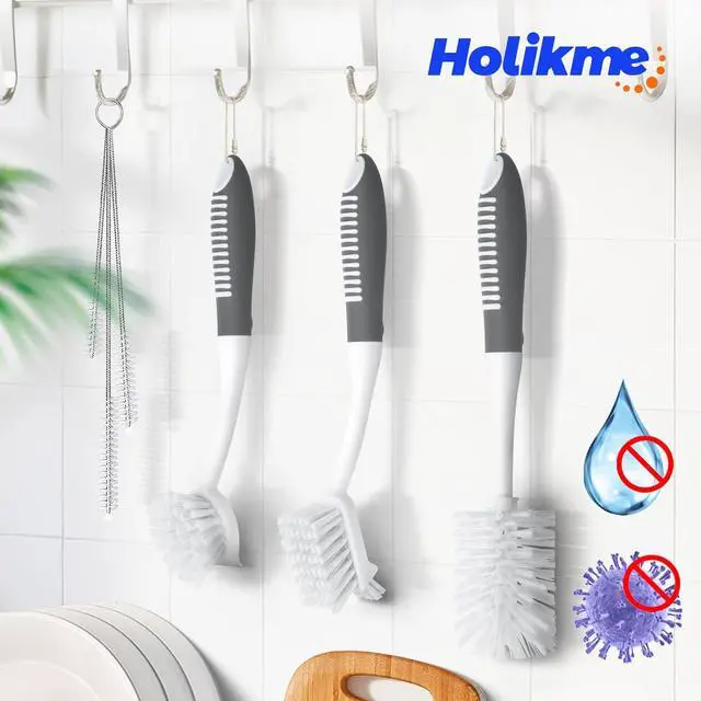 Alt view image 7 of 7 - Holikme 6 Pack Dish Brush Set with Bottle Brush, Dish Scrub Brush,Gray | Pan Brush and 3 Straw Brushes, Deep Cleaning Handle Brush with Scraper Tip for Kitchen Sink Dishes Bottle Cup Pot and Pans
