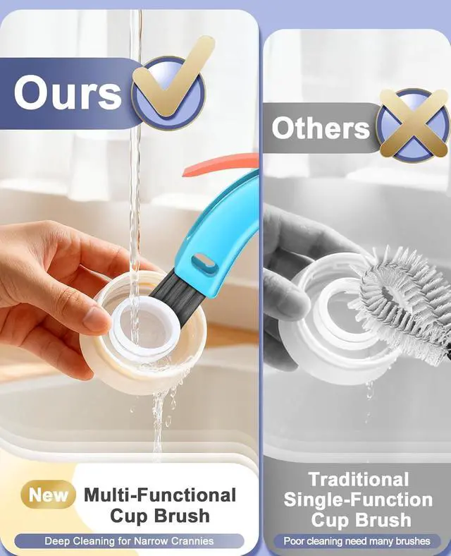 Alt view image 5 of 7 - 3 in 1 Cup Lid Cleaning Brush 3 PCS - Multifunctional Cleaning Brush Set for Tight Spaces, Bottle Gaps & Travel Mugs | Portable Durable Cup Lid Cleaner Tools (Multicolor)