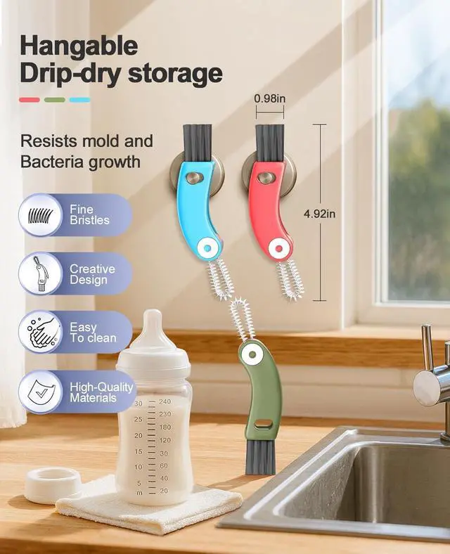 Alt view image 7 of 7 - 3 in 1 Cup Lid Cleaning Brush 3 PCS - Multifunctional Cleaning Brush Set for Tight Spaces, Bottle Gaps & Travel Mugs | Portable Durable Cup Lid Cleaner Tools (Multicolor)