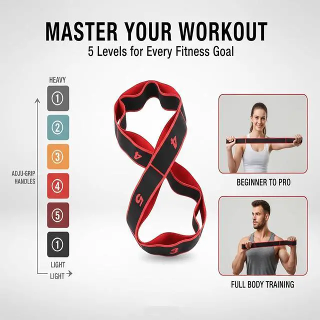 Alt view image 6 of 6 - Fitness Resistance Bands with Handles, Fitness Resistance Band for Stretching and Yoga, Adjustable Bands for Full Body Stretching Shaping