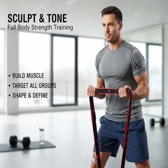Alt view image 4 of 6 - Fitness Resistance Bands with Handles, Fitness Resistance Band for Stretching and Yoga, Adjustable Bands for Full Body Stretching Shaping