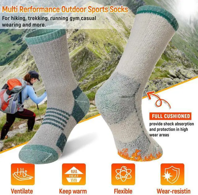 Alt view image 3 of 6 - Velice Merino Wool Hiking Socks for Women Thermal Warm Winter Boot Work Cushion Crew Socks 3 Pairs(Grey, Large)