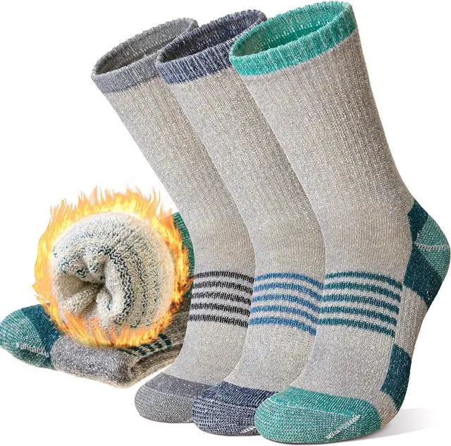 Main image of Velice Merino Wool Hiking Socks for Women Thermal Warm Winter Boot Work Cushion Crew Socks 3 Pairs(Grey, Large)