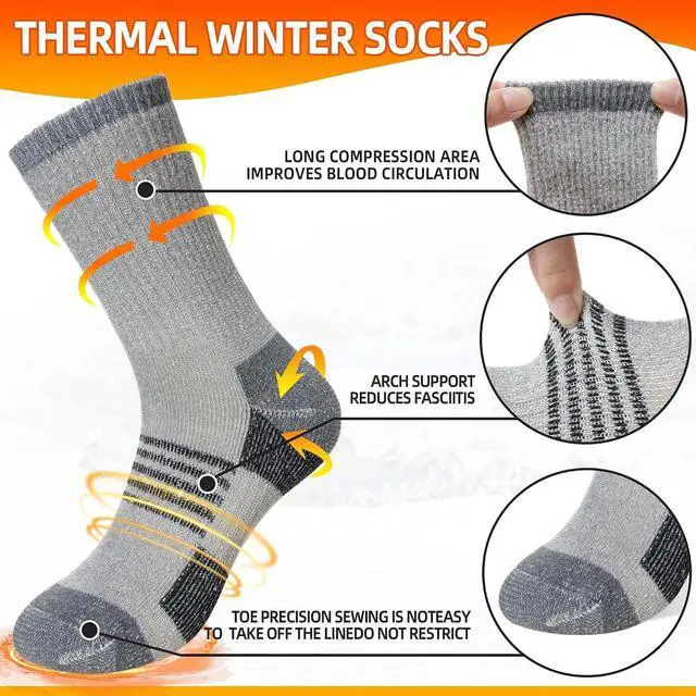 Alt view image 4 of 6 - Velice Merino Wool Hiking Socks for Women Thermal Warm Winter Boot Work Cushion Crew Socks 3 Pairs(Grey, Large)