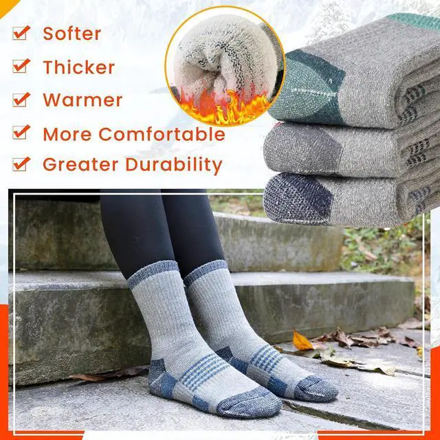 Alt view image 2 of 6 - Velice Merino Wool Hiking Socks for Women Thermal Warm Winter Boot Work Cushion Crew Socks 3 Pairs(Grey, Large)