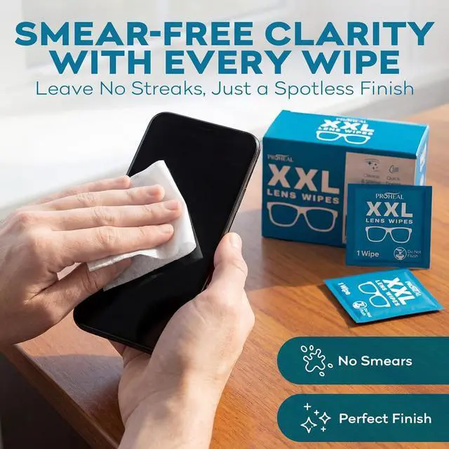 Alt view image 2 of 7 - XXL Lens Wipes, 50 Count - 9.8"x6.7" Eye Glasses Cleaner Wipes for Lenses, Watches, Display Screens, and More - Cleans and Shines - Quick Drying, No Smear with Isopropyl Alcohol