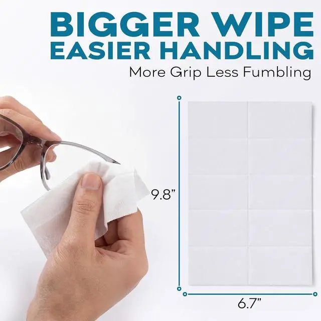 Alt view image 3 of 7 - XXL Lens Wipes, 50 Count - 9.8"x6.7" Eye Glasses Cleaner Wipes for Lenses, Watches, Display Screens, and More - Cleans and Shines - Quick Drying, No Smear with Isopropyl Alcohol