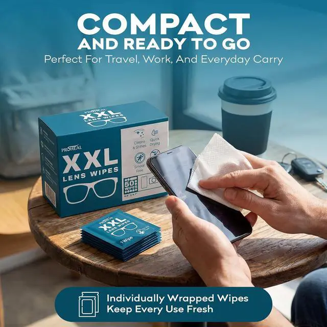 Alt view image 5 of 7 - XXL Lens Wipes, 50 Count - 9.8"x6.7" Eye Glasses Cleaner Wipes for Lenses, Watches, Display Screens, and More - Cleans and Shines - Quick Drying, No Smear with Isopropyl Alcohol