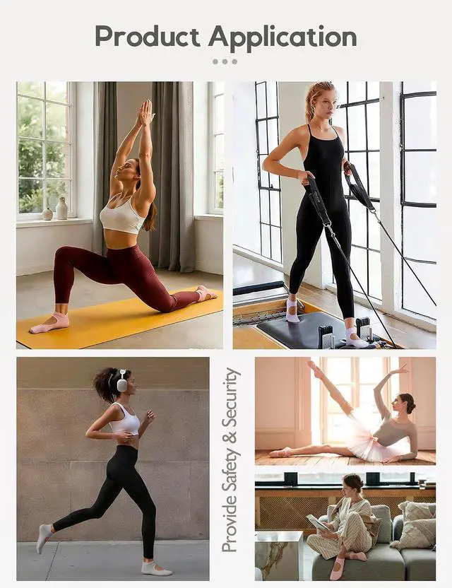 Alt view image 6 of 6 - 4 Pairs Pilates Socks with Grips for Women Anti Slip Yoga Sock | Cotton Blend Material, Heel Protection, Non Slip Grip Yoga Socks, Crew Non Slip Grip Yoga Socks for Barre,Hospital, Barefoot