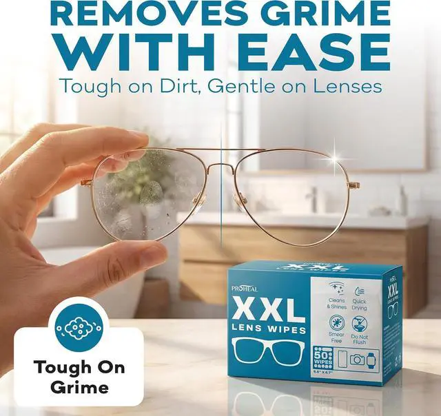 Alt view image 7 of 7 - XXL Lens Wipes, 50 Count - 9.8"x6.7" Eye Glasses Cleaner Wipes for Lenses, Watches, Display Screens, and More - Cleans and Shines - Quick Drying, No Smear with Isopropyl Alcohol