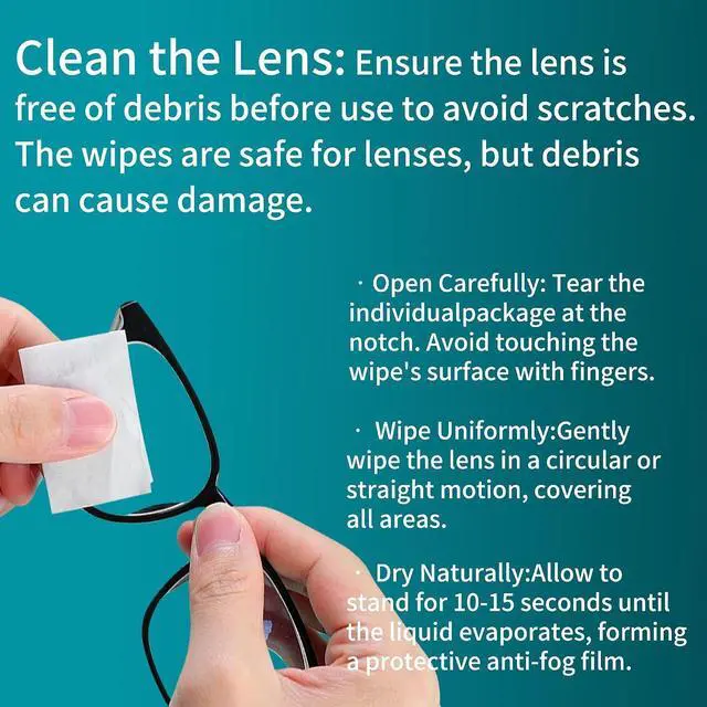 Alt view image 7 of 7 - Anti-Fog Lens Wipes for Glasses, 100 Count, Individually Wrapped, Pre-Moistened, Large 4.7 x 4.7 Inch Sheets for Eyeglasses, Sunglasses, Screens, Camera Lenses