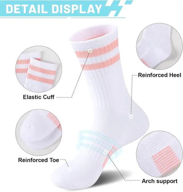 Alt view image 3 of 7 - Womens Crew Socks Athletic Running Casual Cushioned Striped Calf Sock for Women 5 Pairs